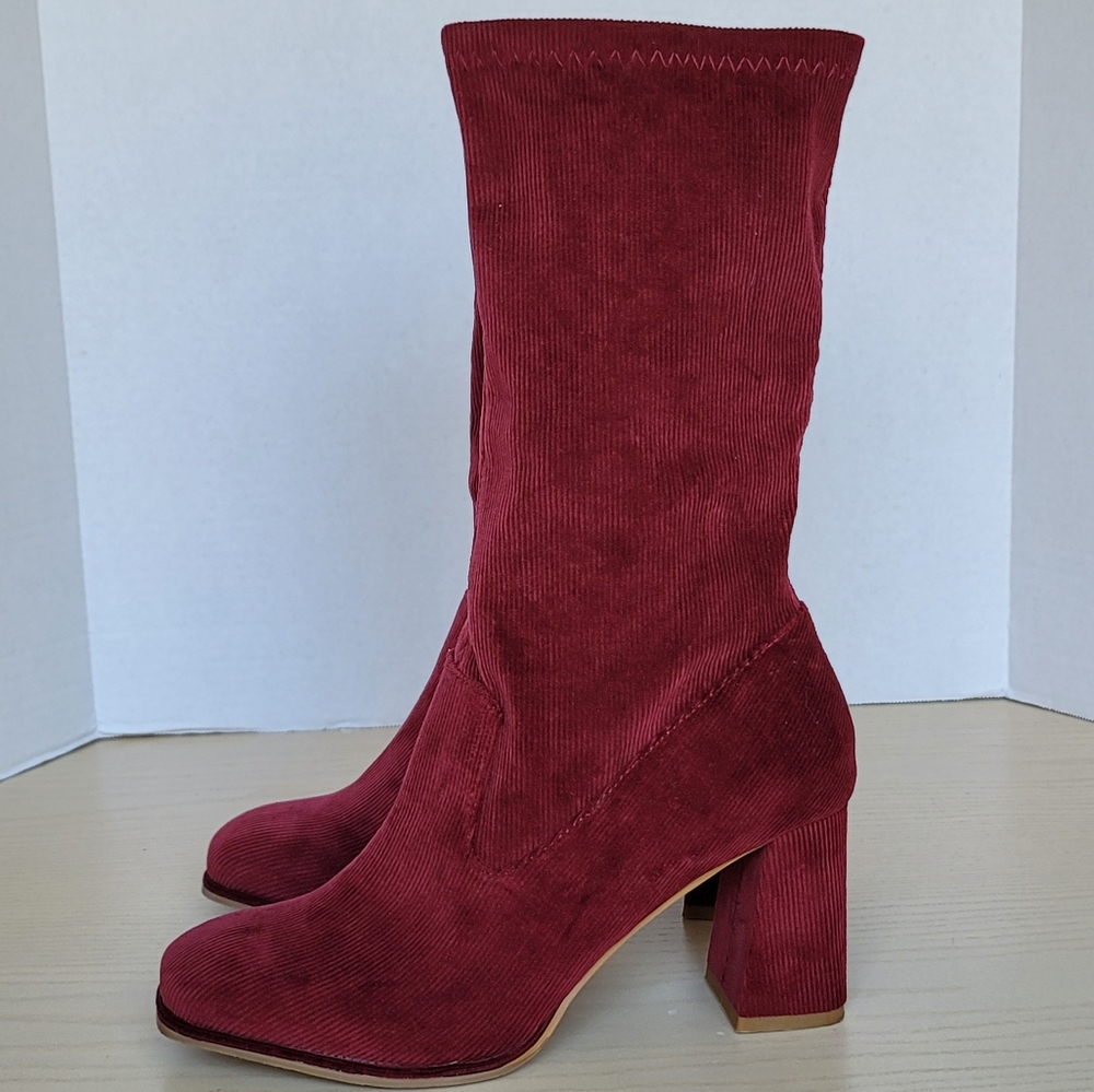 Sbicca Vintage Collection Noelani Burgundy Corduroy Mid Calf Boot Sz 7.5